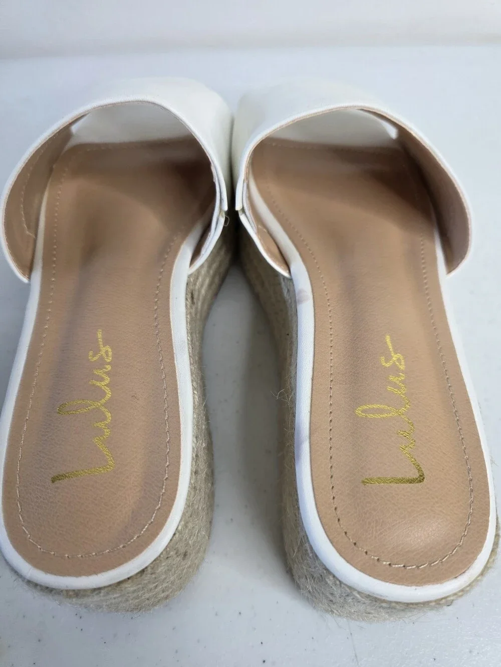 Lulus O'ahu White Espadrille Platforms Size 8 Soft Faux Leather Slides Coastal